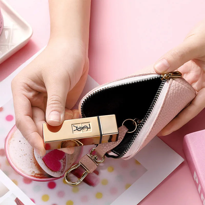 Black grey pink waterproof PU key case with zipper closure for key storage