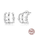 Multi-ring S925 sterling silver stud earrings with inlaid zircon, SCE1898 colour, on a clean background