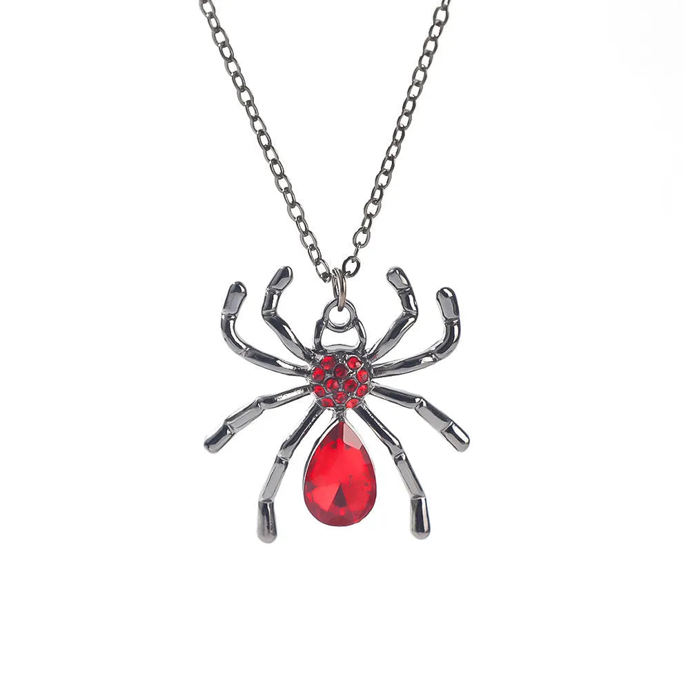 Halloween spider bat necklace with dark gothic alloy pendant on regular chain