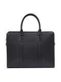 Men's cowhide leather business handbag in black or brown with stitching, plaid and lock details
