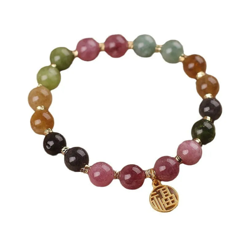 Natural colour tourmaline flower bracelet with electroplating treatment and geometric casual style