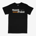 Men's black short sleeve t-shirt featuring a 3D digital text pattern and round neck design
