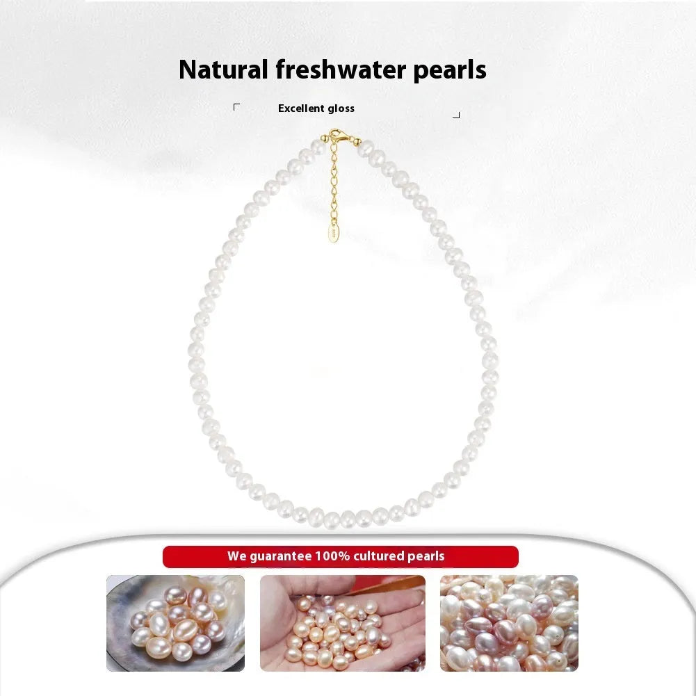 Women's adjustable necklace with 6-7mm freshwater pearl on 925 sterling silver chain