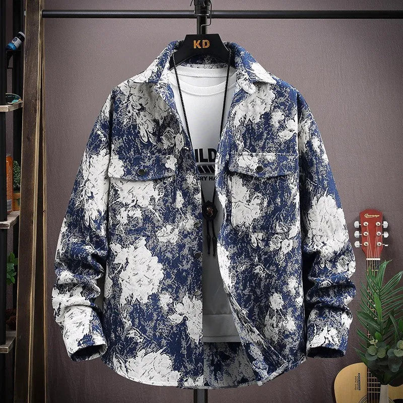 Casual lapel shirt coat jacket in polyester fabric with long sleeves and straight hem design