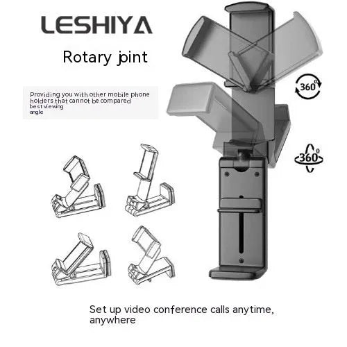 Black foldable universal phone holder with rotating body stand for mobile devices