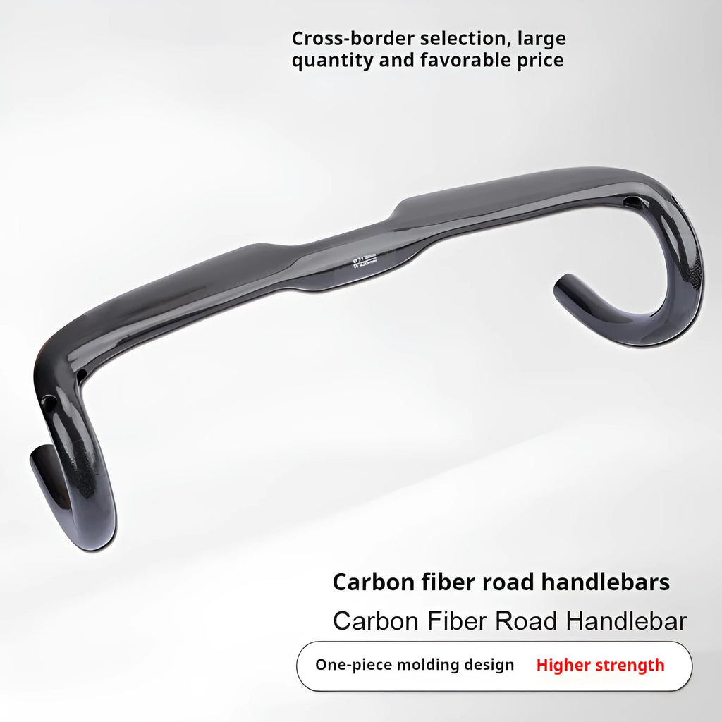 Carbon fibre road bicycle drop bar handlebar in Black Grey Silver, shown in 400mm, 420mm, and 440mm width options.