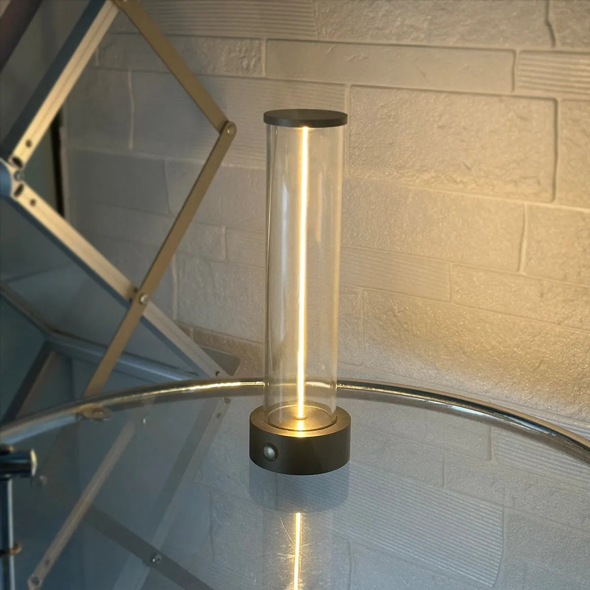 Modern glass USB rechargeable LED night light with magnetic base, dimensions 53mm by 234mm