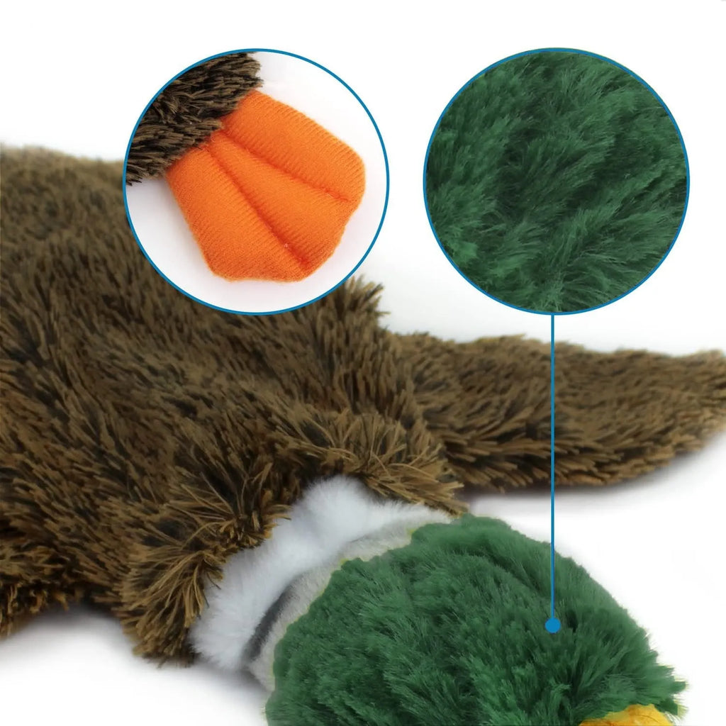 Green wild duck design stuffless dog chew toy with squeakers