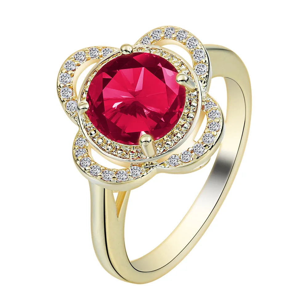 Copper ring with zircon stone inlaid in a fruit-shaped design.