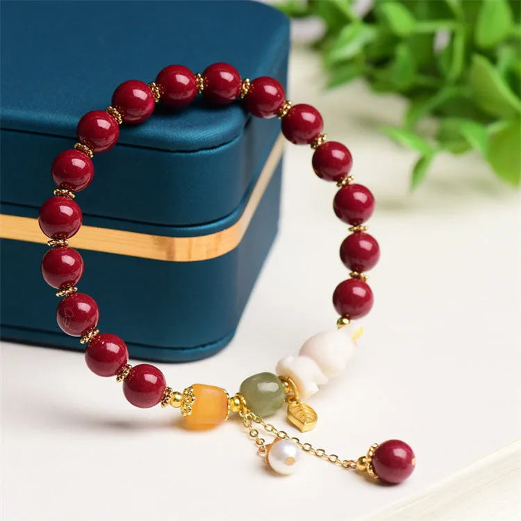 Natural beeswax purple gold sand cinnabar rabbit bracelet for women in Chinese national style.