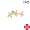 S925 sterling silver flower stud earrings with square red gravel centre, golden electroplated finish