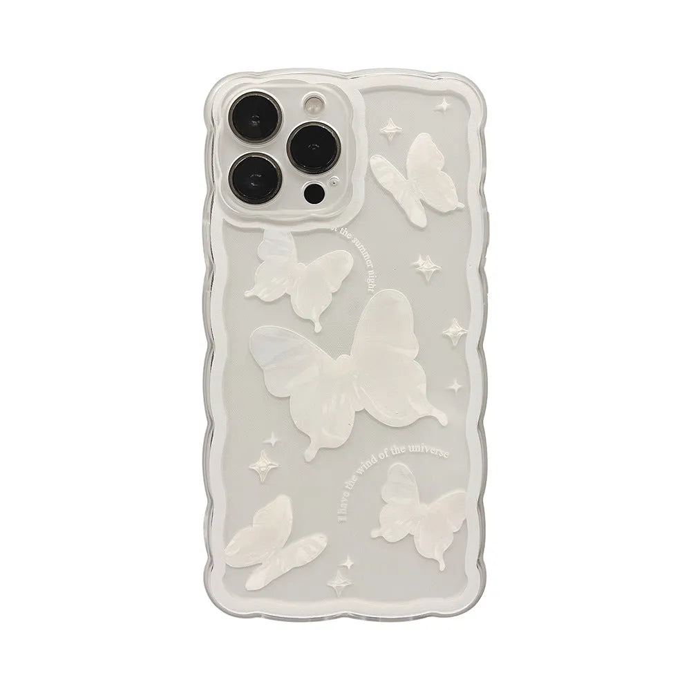Transparent white crystal butterfly phone case in TPU for iPhone 12 to 15 models
