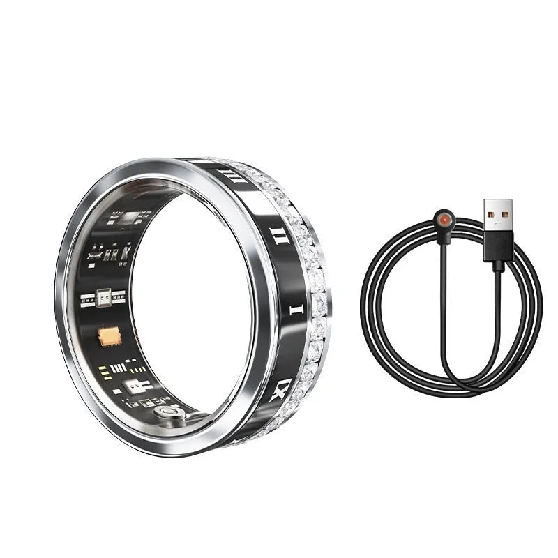 Diamond inlaid smart ring for finger wearing with blood oxygen monitoring display