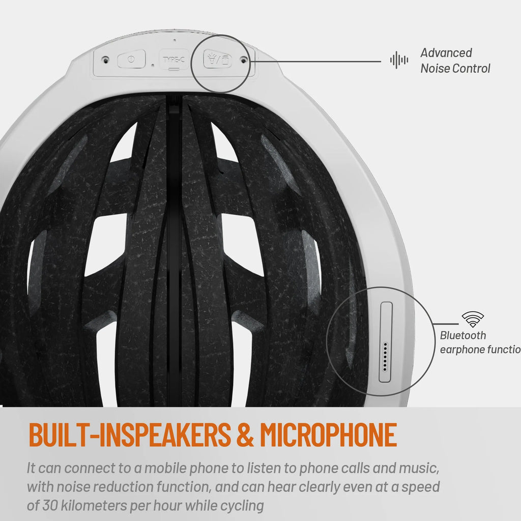 Black and grey adult cycling helmet with integrated warning lights on the rear.