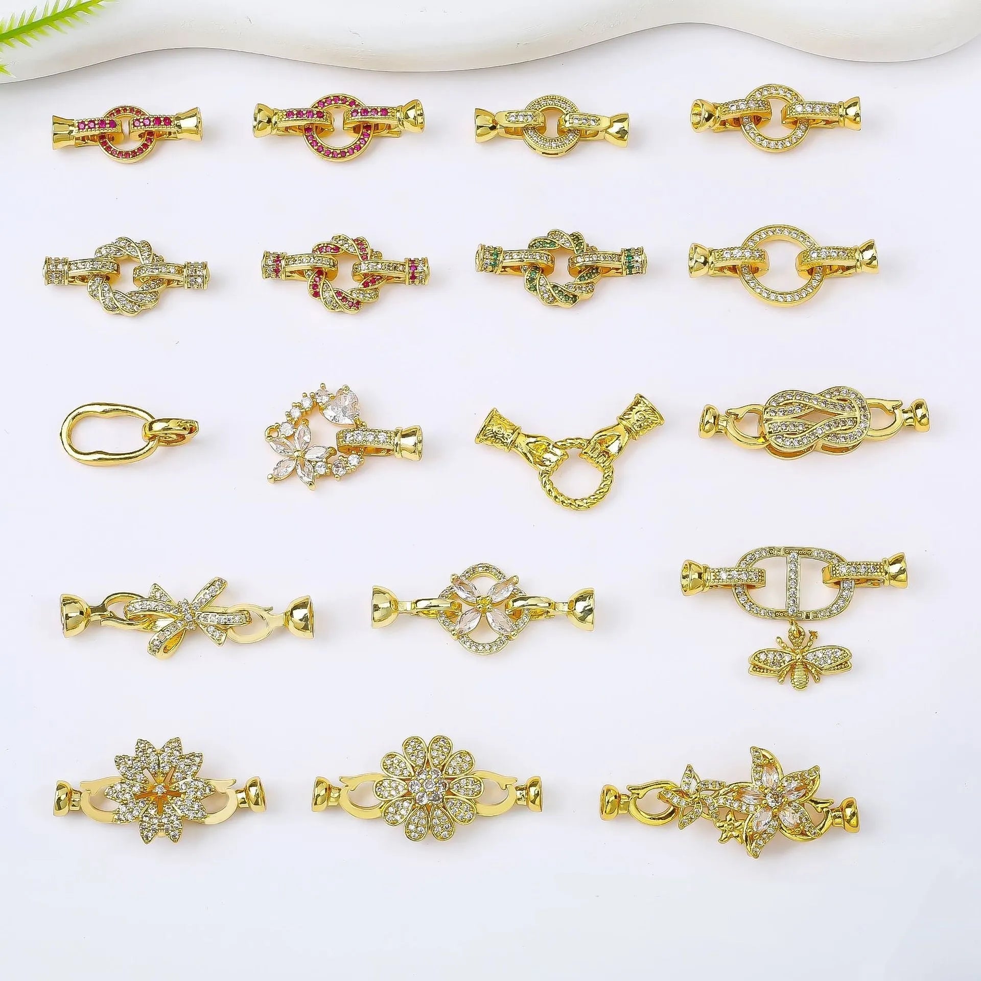 18K gold colour electroplated necklace buckle clasp for DIY jewellery making with small metal chain