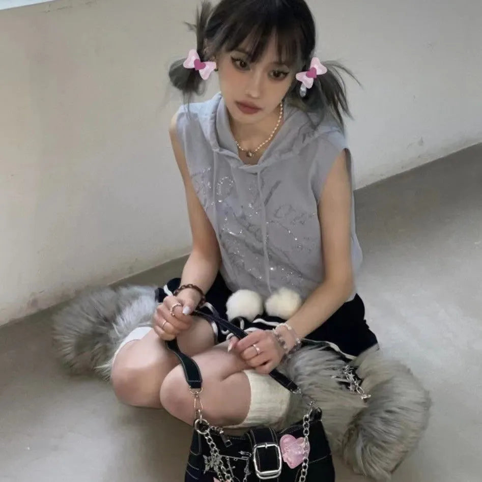 Black PU Y2k heart butterfly shoulder bag with bow stitching chain and zipper buckle in 25cm size