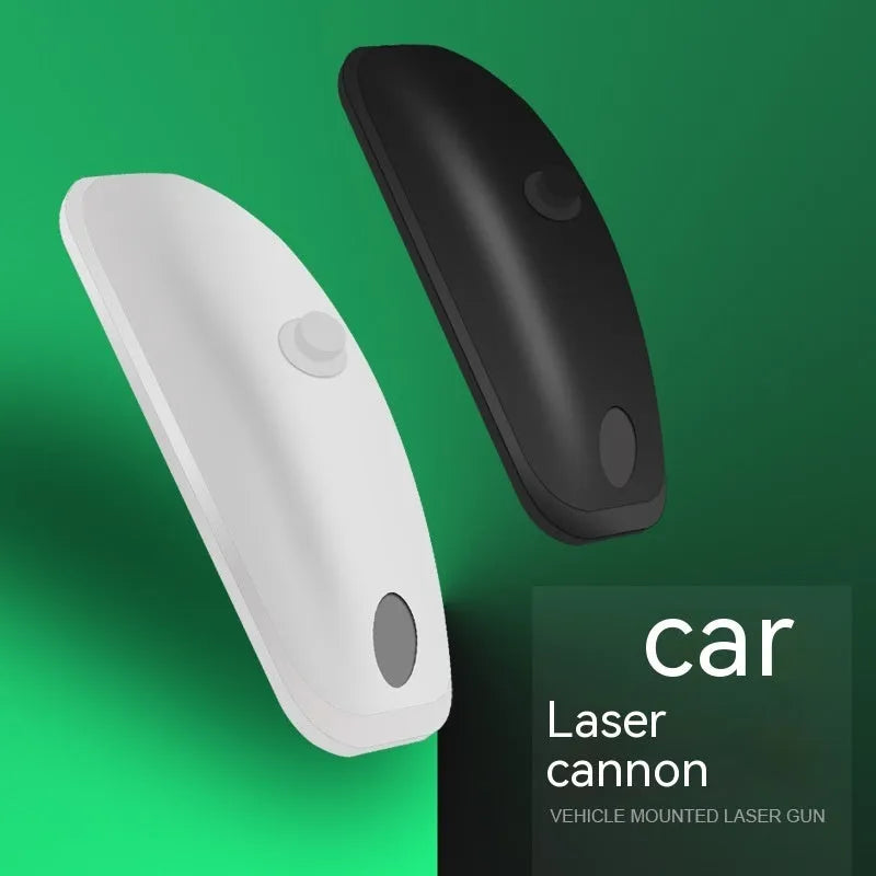Black remote-controlled car strobe light with charging cable on a white background.