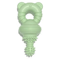 Blue rubber dog chew toy with textured surface and bell for teeth cleaning