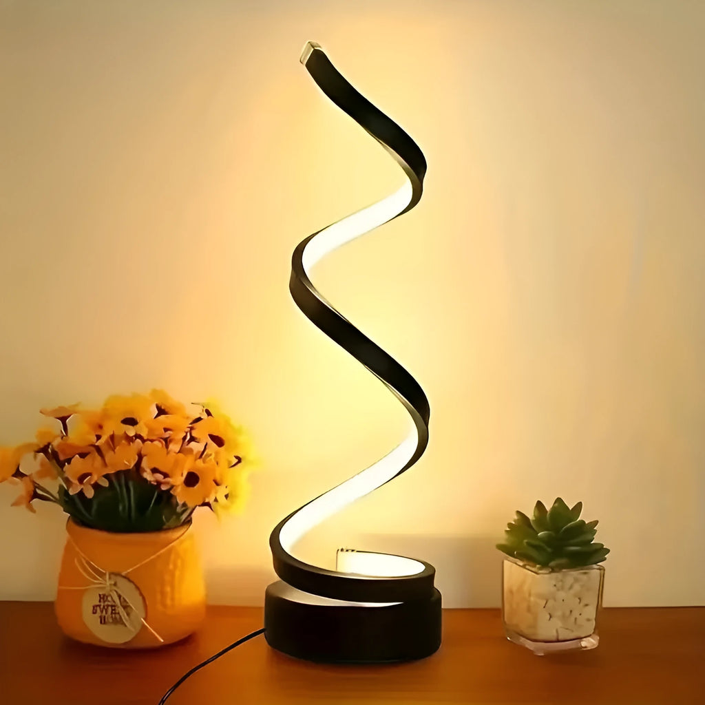 USB powered spiral desk lamp with adjustable LED light, black colour, 12x24cm size