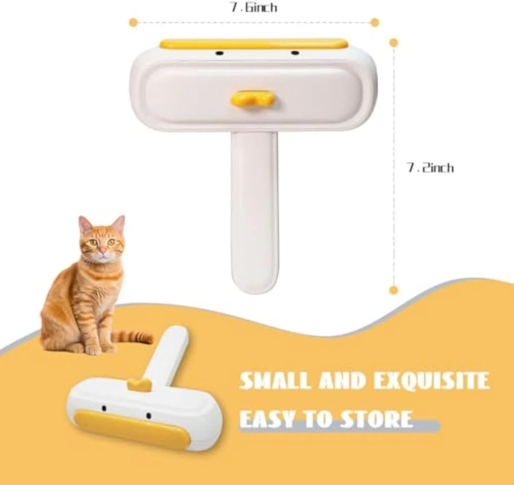 Yellow duck design portable pet hair remover tool with polyester bristles on white background.