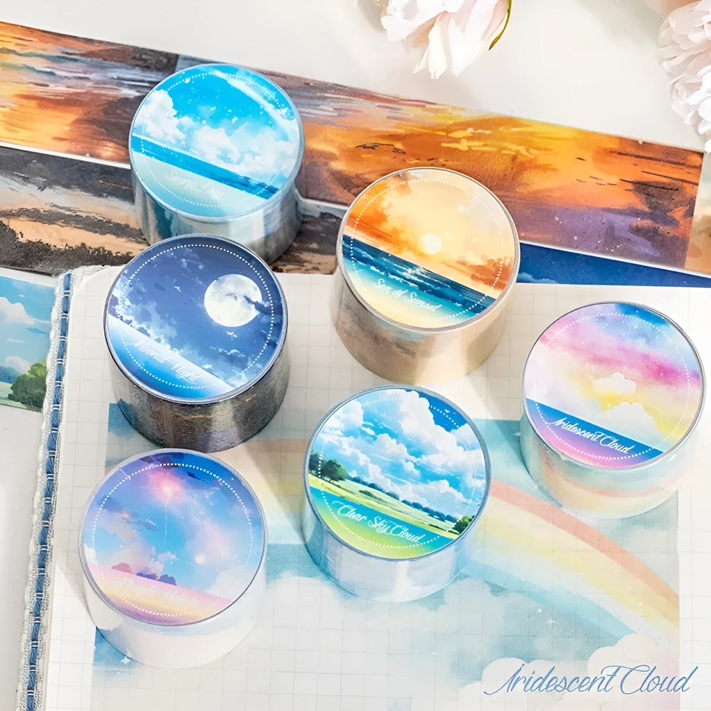 Roll of Japanese paper decorative tape with sky theme colours measuring 30mm wide
