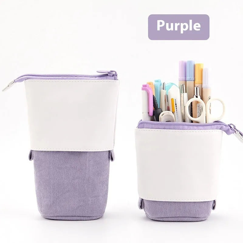 PU corduroy stationery case with drop-down telescopic design in six colour options.