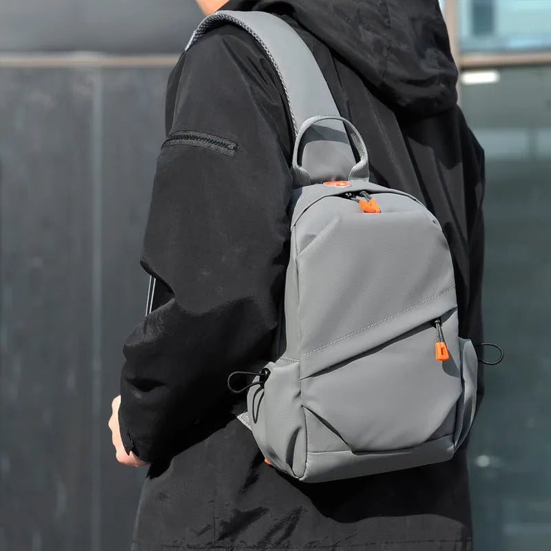 Men's black and grey waterproof polyester crossbody bag with single shoulder strap