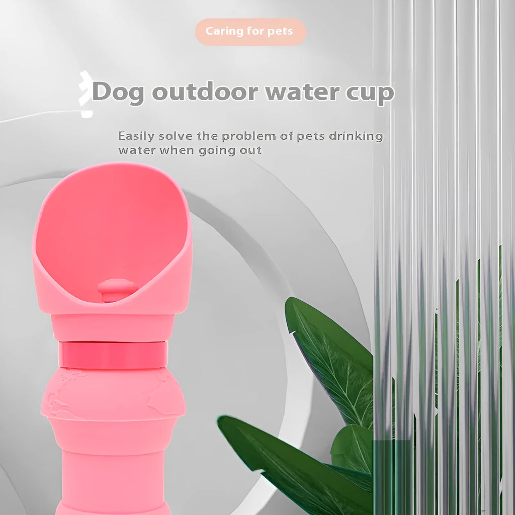 Collapsed and unfolded views of a silicone folding water cup for pets in a choice of colours.