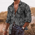 Men's loose fit long sleeve shirt featuring a detailed 3D digital print floral pattern in multiple colours.