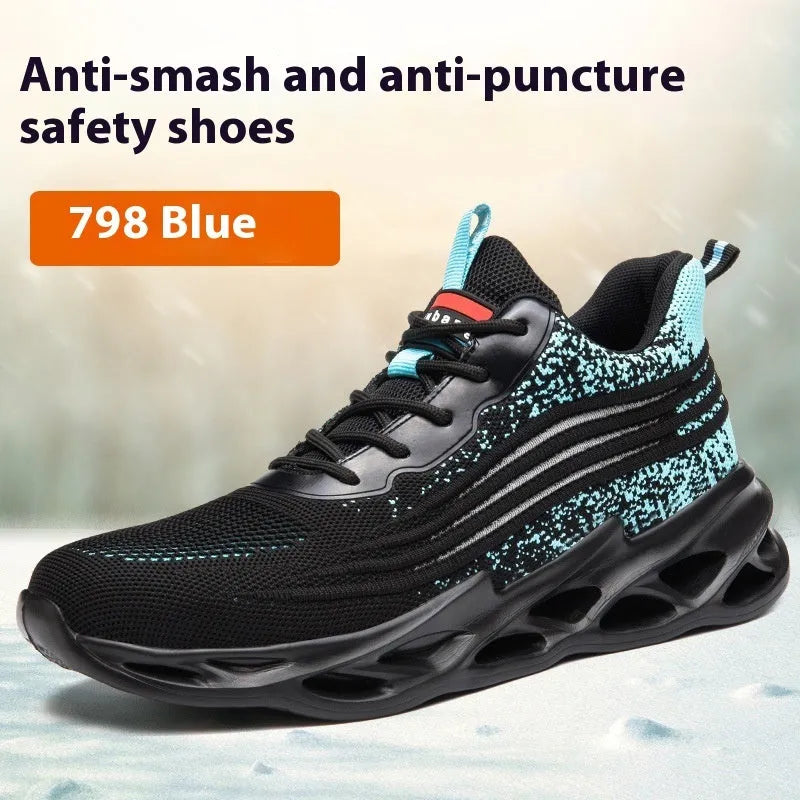 Brown leather safety shoes with rubber sole for workplace anti-smashing and puncture protection
