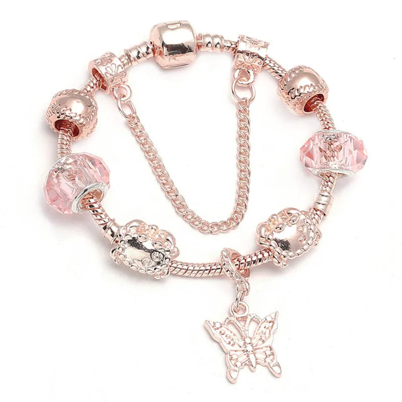 Rose gold geometric love bracelet on display with alloy plating finish