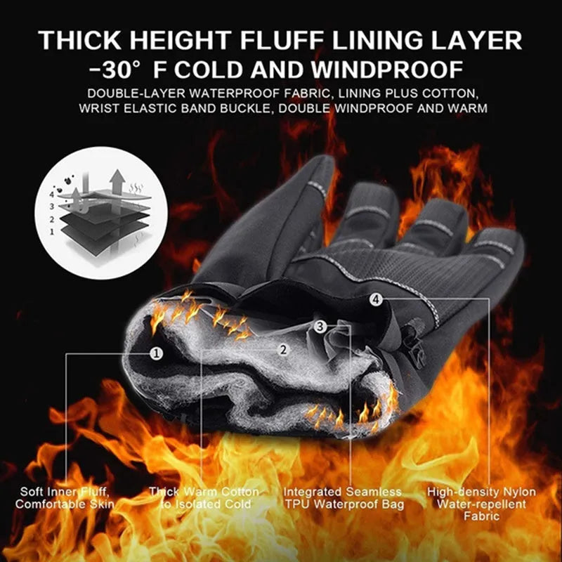 Unisex winter cycling gloves in black or grey with touchscreen, non-slip, waterproof and windproof functions, sizes M to XXL