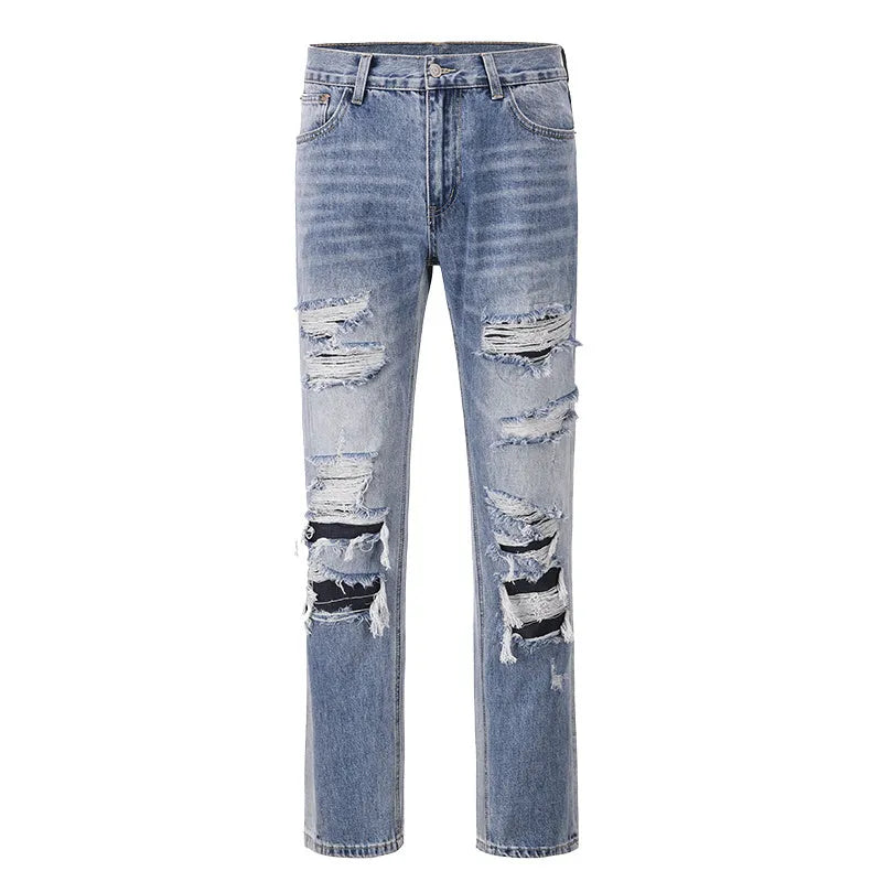Vintage loose casual jeans for men in wash blue denim with relaxed fit and straight leg design