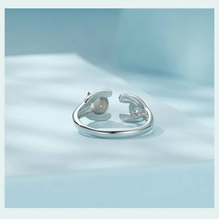 Panda sterling silver open ring with white gold plating and adjustable opening