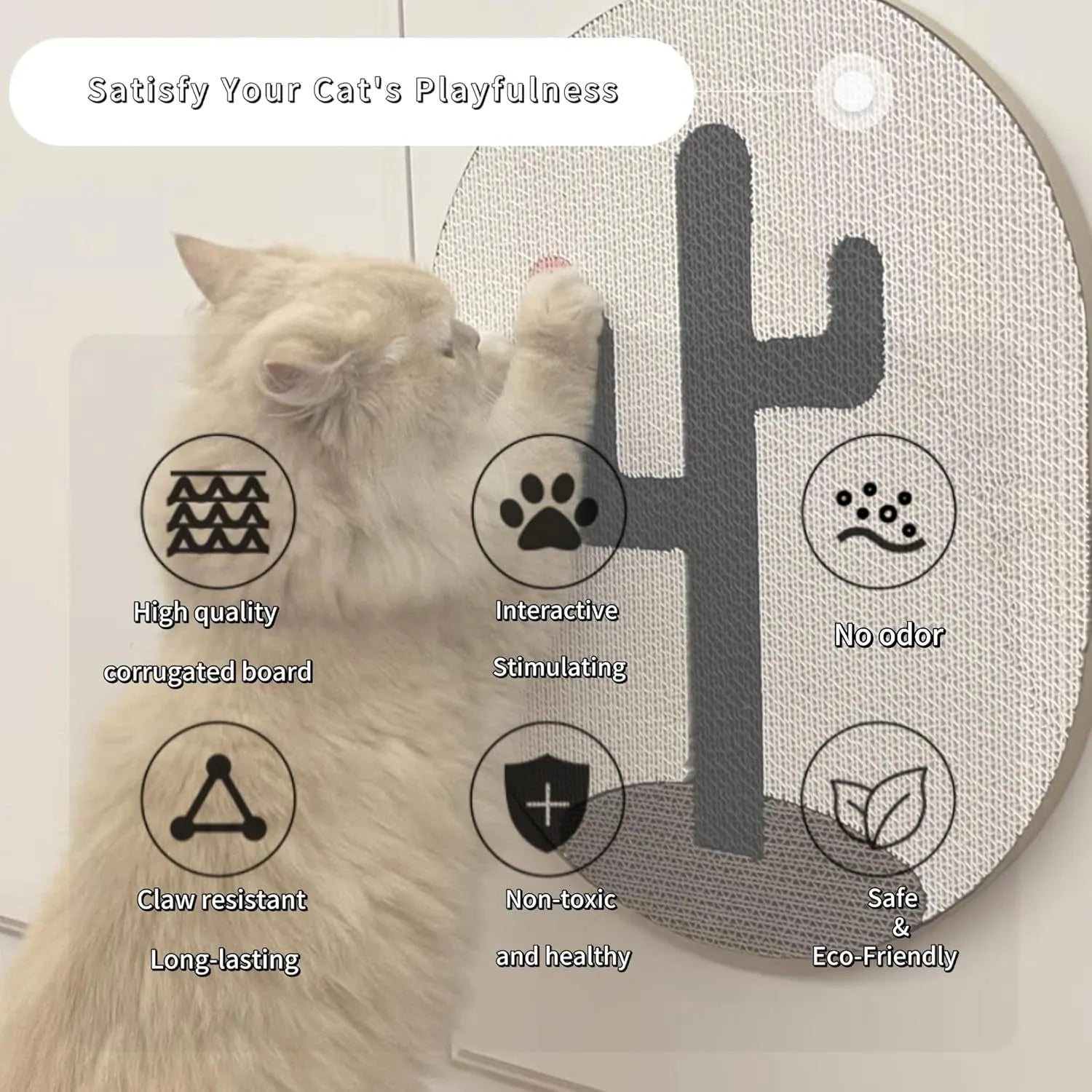 Wall mounted vertical cat scratcher with corrugated cardboard surface measuring 35cm by 44cm