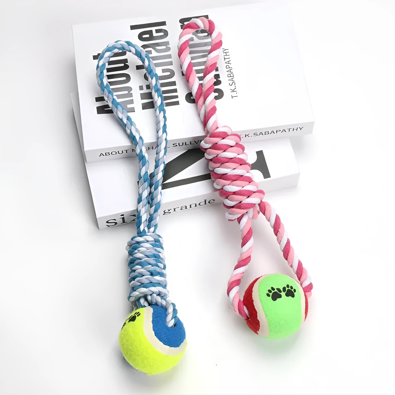 38cm red and white cotton rope dog toy for large breed chewers