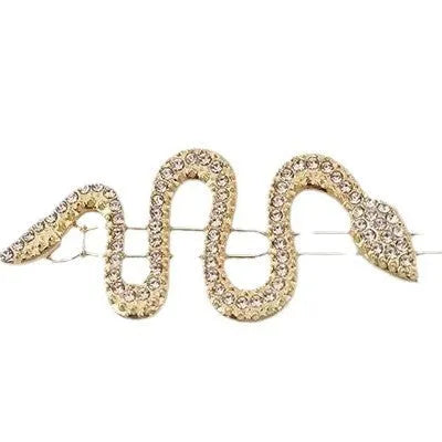 Korean vintage snake design hair clip barrettes in gold and silver with rhinestone detailing