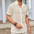 Men's mesh short sleeve lapel shirt in cotton blend polyester fabric