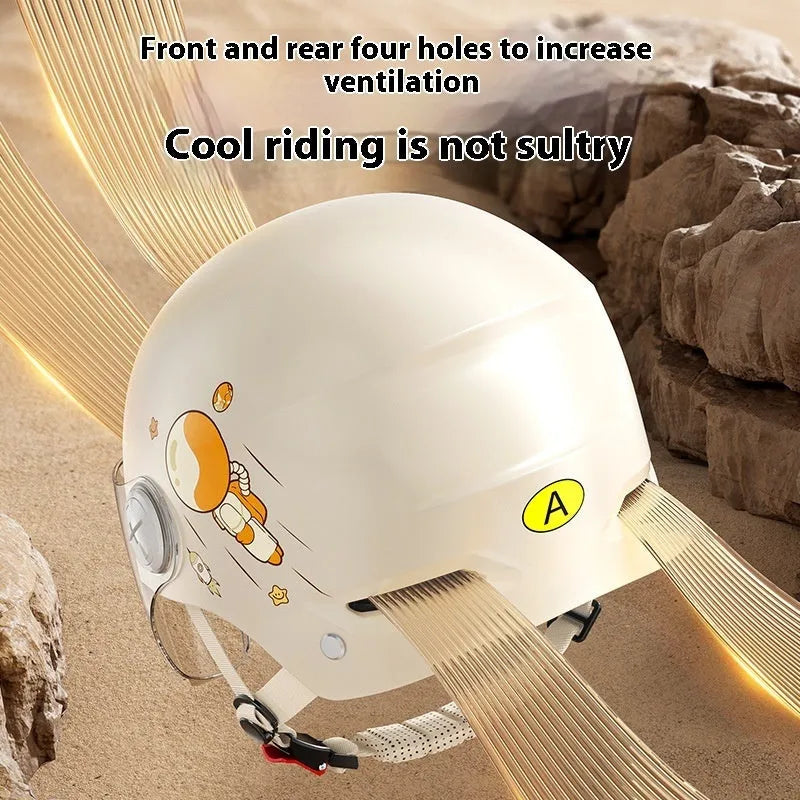 Electric motorcycle half helmet in khaki colour with HD glasses for summer commuting