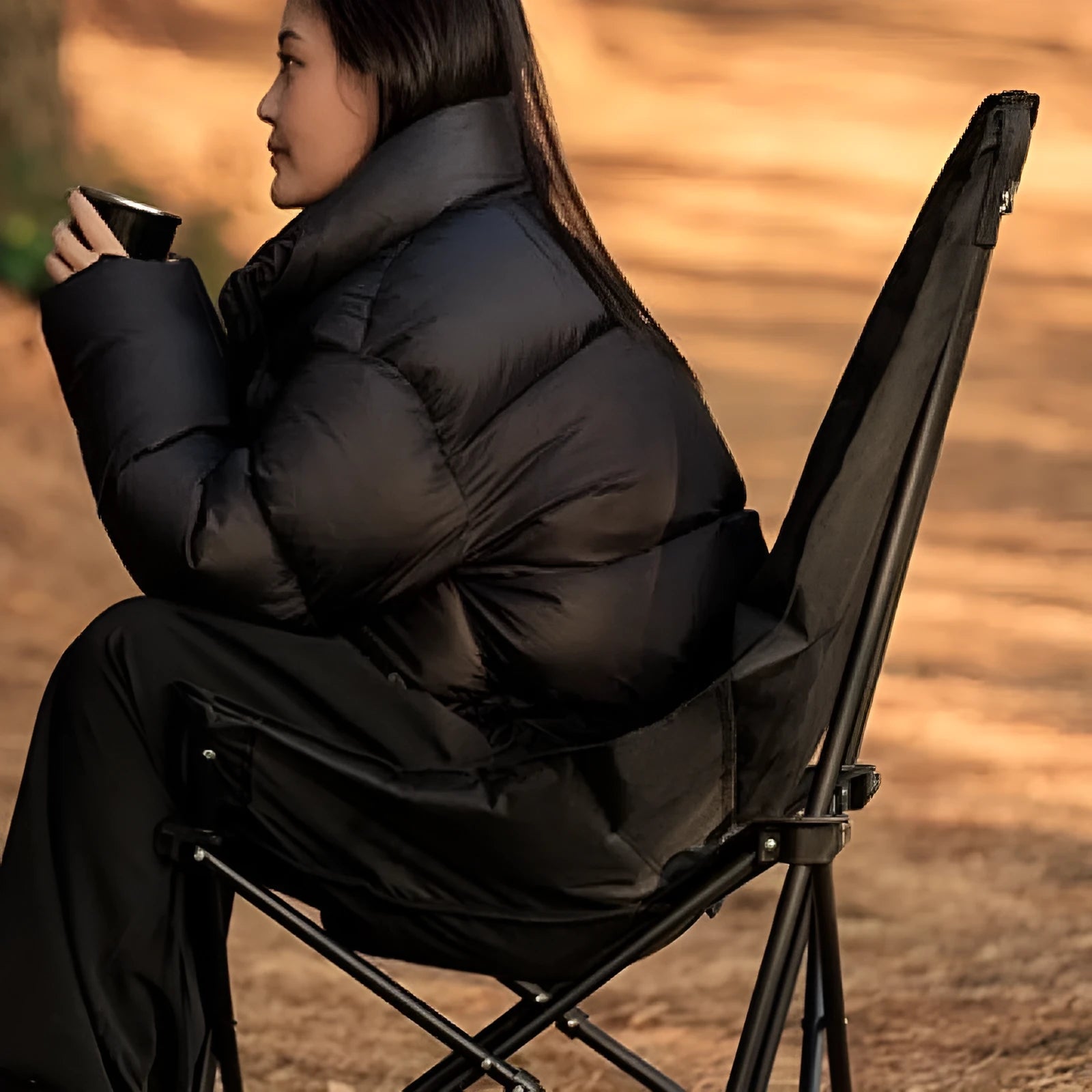 Night black Oxford cloth portable folding chair in moon style for outdoor seating