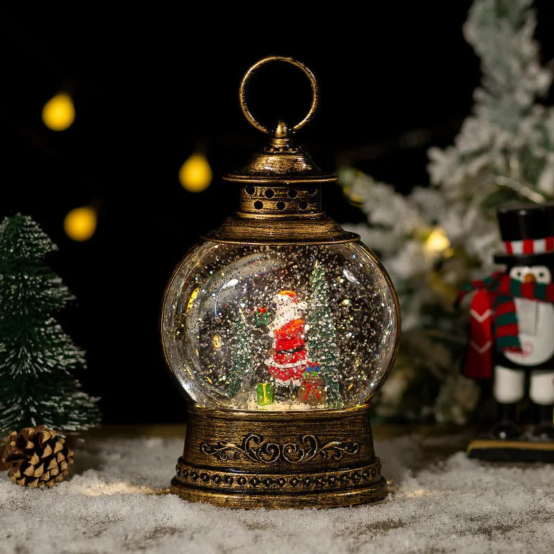 Plastic Christmas music box rotating crystal ball night light with tree design on tabletop