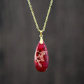 Jade Emperor Stone water drop pendant necklace with gold plated chain in four colour options