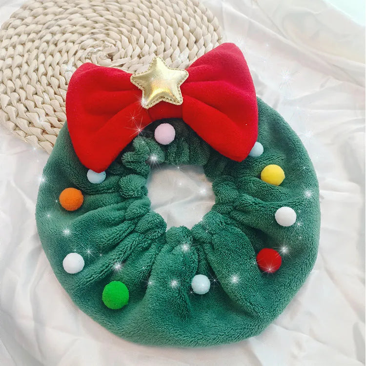 Red bow-knot Christmas pet collar scarf with colourful fuzzy balls on a cat or dog, four sizes available