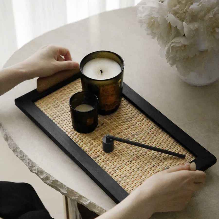 Pine wood dining tray with an elegant house design storage compartment.