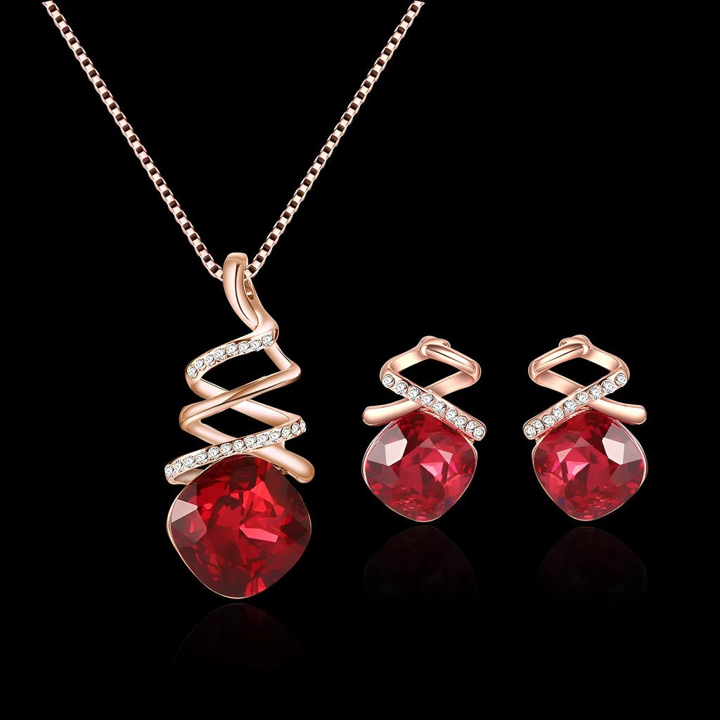 Alloy bridal necklace and earrings set with diamond detailing and water wave chain