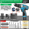12V two-speed impact pistol drill electric screwdriver set in plastic storage box