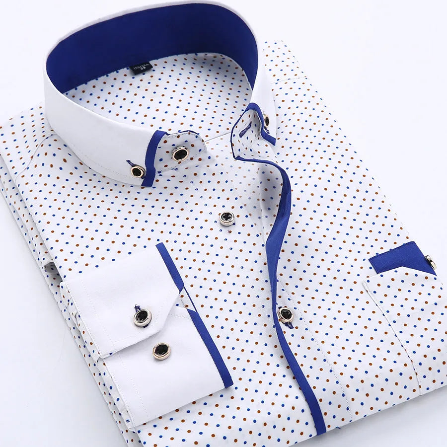 Men's slim fit dot pattern polyester fibre cardigan top with button front in colour SH215, long sleeves, Asian sizing S to 5XL