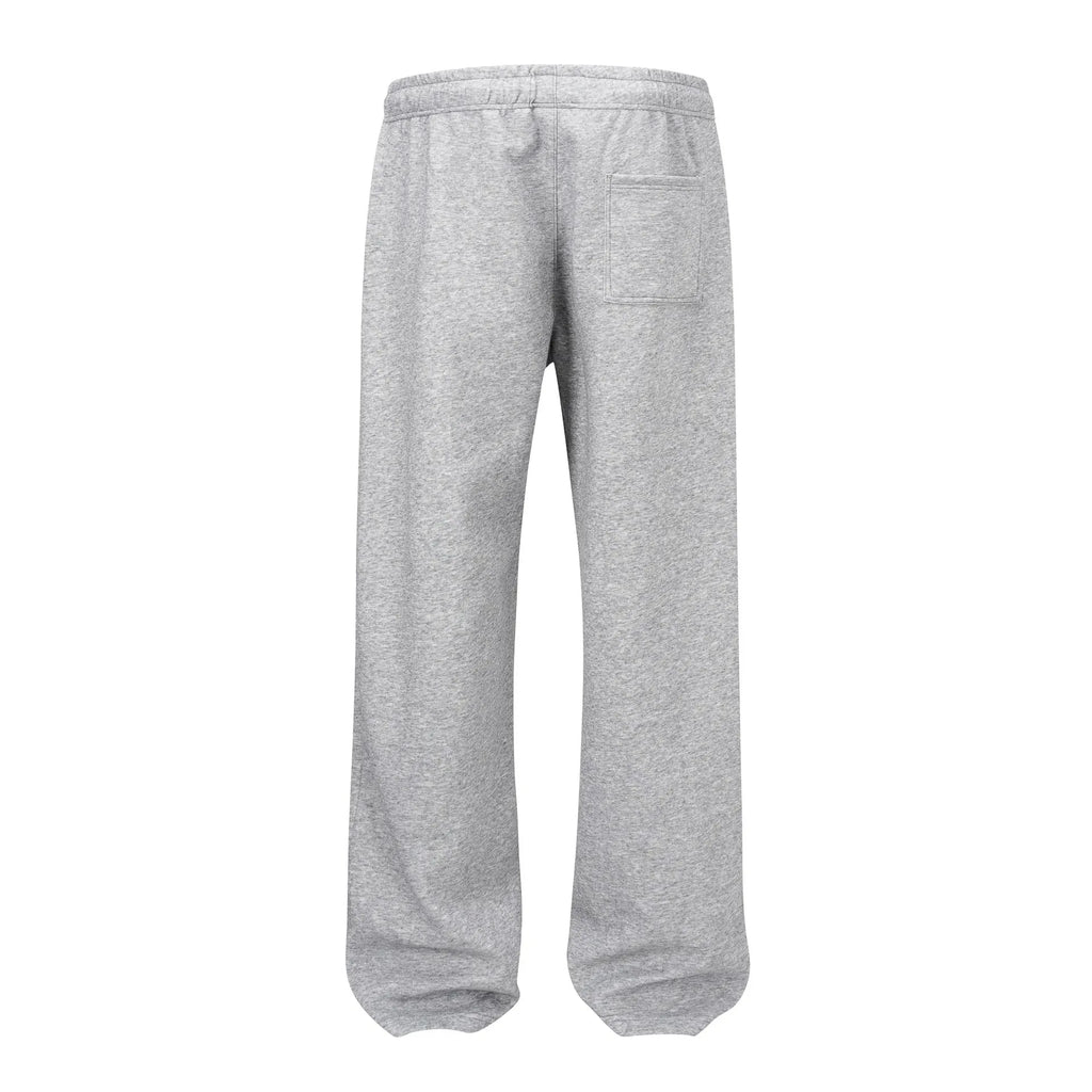 Men's solid colour cotton straight-leg trousers with wide-leg loose fit and mid-waist design