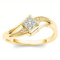 Women's copper diamond-shaped ring with micro-inlaid zircon detailing in yellow gold colour