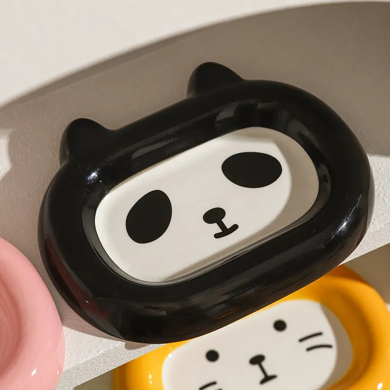 White ceramic pet bowl with raised sides featuring a colourful cai wealth character design for cat or dog food and water